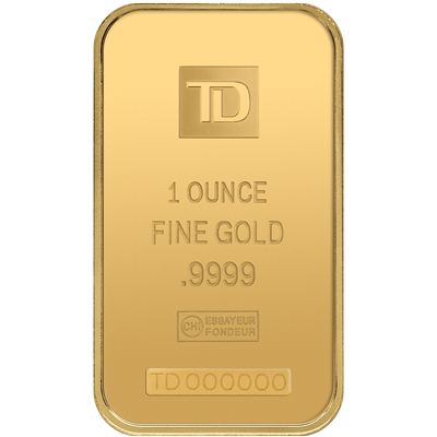 A picture of a 1 oz. TD Gold Bar